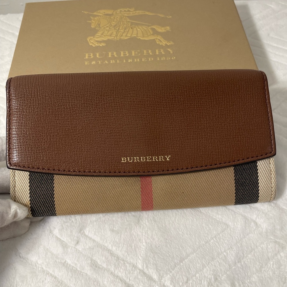 Burberry Tan and Brown Check Wallet